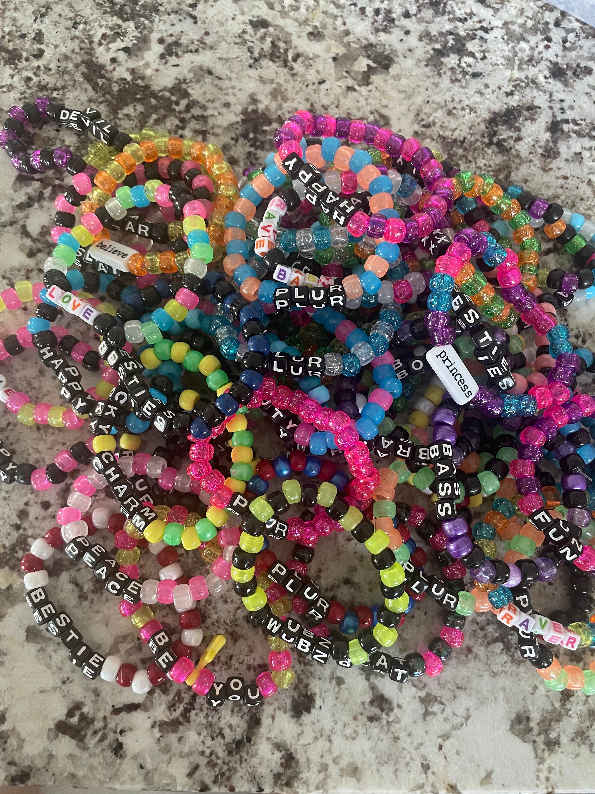 15 Mystery Black Tri-bead Kandi Bracelets- RAVE-PLUR- EDC-EDM-FESTIVAL