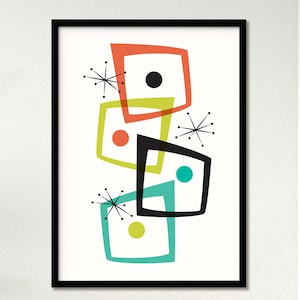 Jaren 50 retro rechthoeken kunst aan de muur, halverwege de eeuw modern, abstract ontwerp Art Print, moderne woonkamer kunst, afdrukbare muurkunst, digitale download