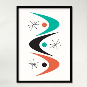 Atomic boemerangs kunst aan de muur, halverwege de eeuw modern, abstract ontwerp Art Print, moderne woonkamer decor, afdrukbare muurkunst, digitale download