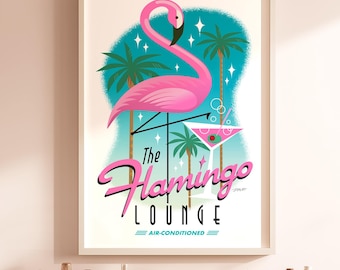 The Flamingo Lounge, Mid-Century Modern Printable, Pink Flamingo Wall Art, Bar Sign, 50s Cocktail Print, Man Cave Gift, Instant Download
