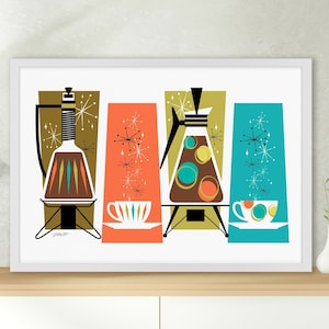 Coffee Poster Mid Century Modern, Retro-Trendy Kitchen, Atomic Wall Art, 1950s Decor, Coffee Lovers, Printable Wall Art | Digital Download