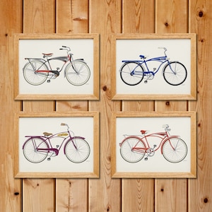 Set of 4 Bicycle Prints | Cyclist Gift | Bicycle Wall Art | Bicycle Poster | Boys Room Decor | Cyclist Printable | Digital Download