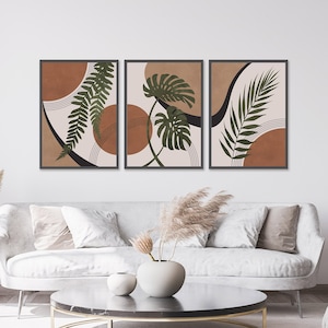 Decorative Botanical Art Set, Boho Decorating, Plant Decoration Wall Hanging, Boho Triptych Art, Plant Lovers Wall Decor, Digital Download