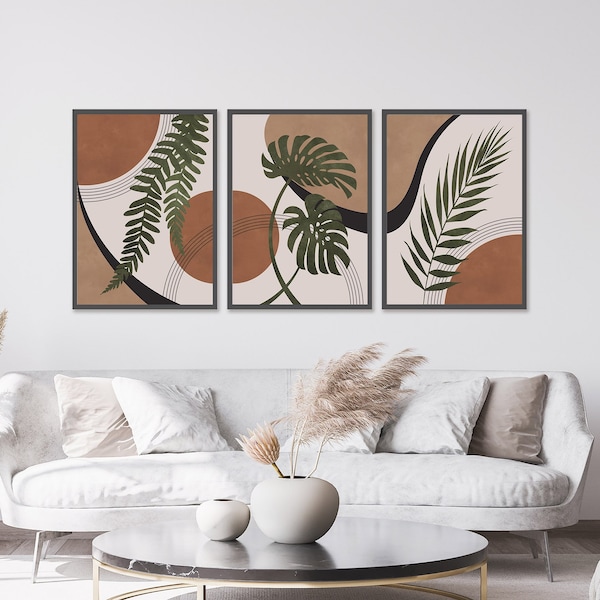 Ensemble de trois imprimés Boho | Décor bohème | Art moderne du milieu du siècle | Triptyque bohème | Salon bohème | Téléchargement numérique imprimable d'art de mur