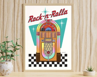 50s Rock & Roll Decor | Jukebox Art Print | 1950s Party | Sock Hop