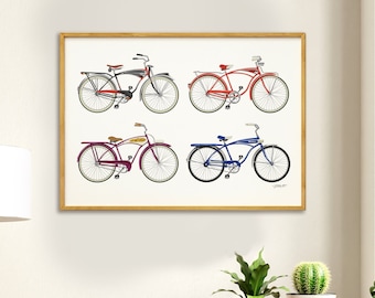 50s Bicycles Art | Cyclist Gift | Mid Century Modern Wall Art | Man Cave | Boys Room Decor | Bicycle Wall Art | Digital Download