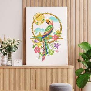 Tropical Parrot Art Print | Tiki Decor | Mid Century Modern Wall Art | Hawaiian Decor | 1950s Decor | Printable Wall Art | Digital Download