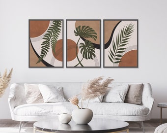 Decorative Botanical Art Set, Boho Decorating, Plant Decoration Wall Hanging, Boho Triptych Art, Plant Lovers Wall Decor, Digital Download