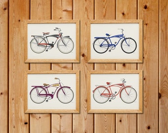 Set of 4 Bicycle Prints | Cyclist Gift | Bicycle Wall Art | Bicycle Poster | Boys Room Decor | Cyclist Printable | Digital Download