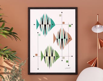 Modern Wall Art, Fish Art Print, Fisherman Gift, Nautical Decor, Abstract Mid Century Modern Art, Printable Wall Decor, Digital Download