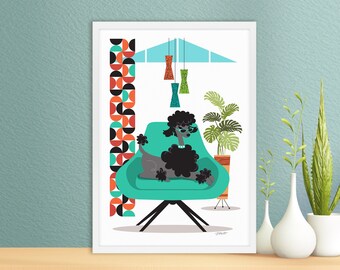 50er Jahre Pudel Kunstdruck | Mid Century Modern Wandkunst | Geometrisch Abstrakt | MCM Dekor | Pudel Geschenk | Druckbare Wandkunst | Digitaler Download
