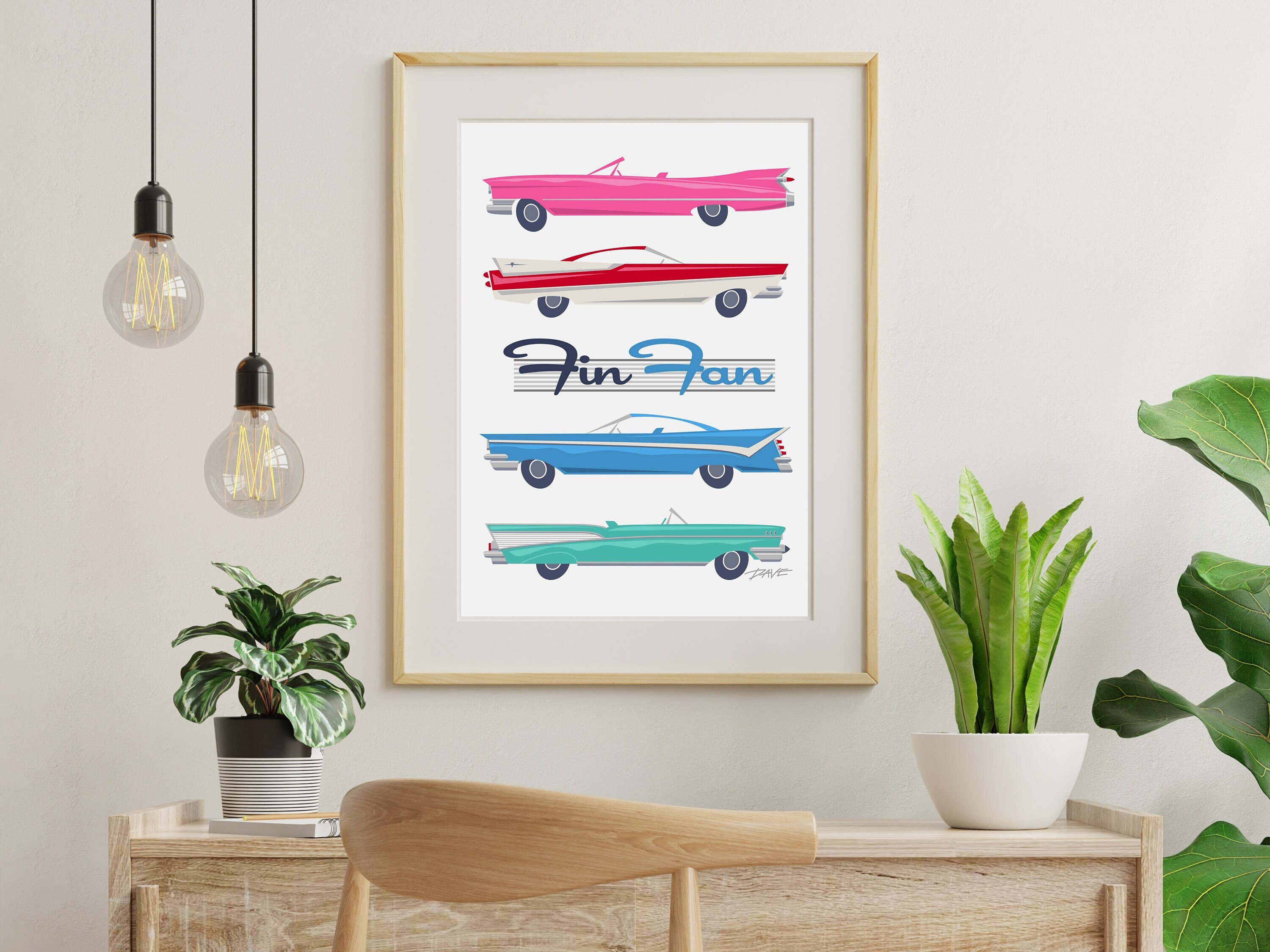 Classic Cars Wall Art, 50s Tail Fins, Mid Century Modern Decor, Gift For Him Cars, 57 Chevy, Cadillac, Printable Wall Art, Digital Download