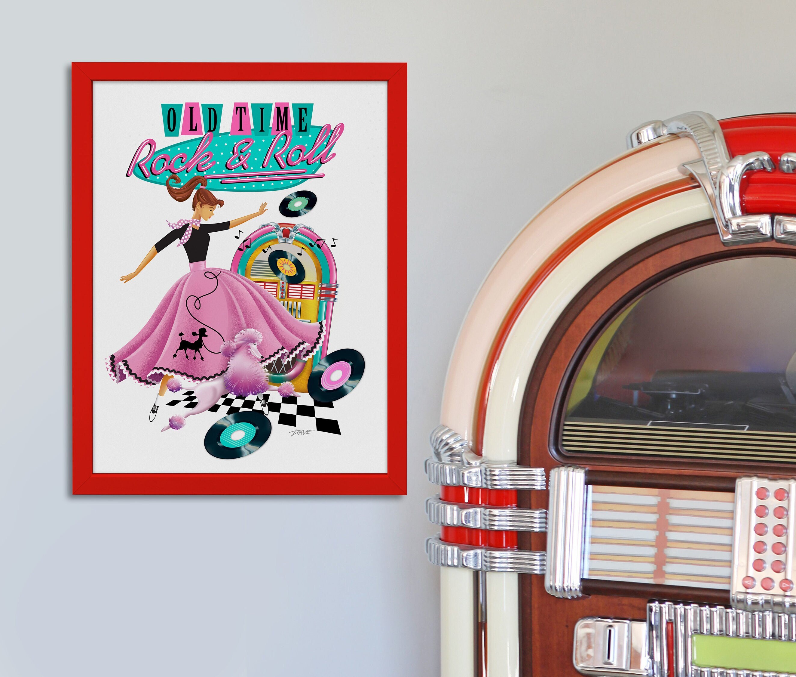 50s Rock & Roll Art Print, Mid Century Modern Art, 50s Party
