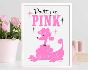 50er Jahre Pudel Kunstdruck | Mid Century Modern | Rosa Pudel | Rosa Mädchenzimmer | Kinderzimmer Wand Kunst | Druckbare Wandkunst | Digitaler Download