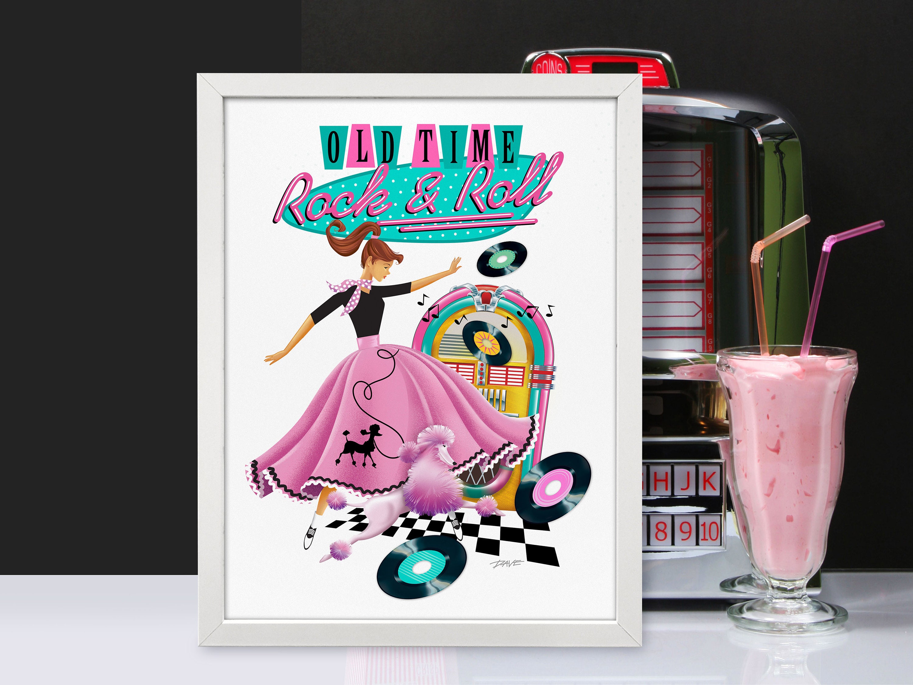 50s Rock & Roll Art Print, Mid Century Modern Art, 50s Party
