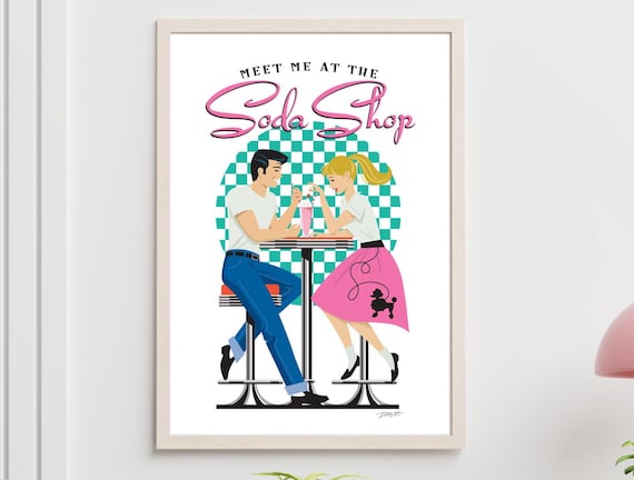 50s Soda Shop Wall Art, Mid Century Modern Decorating Style, 50s
