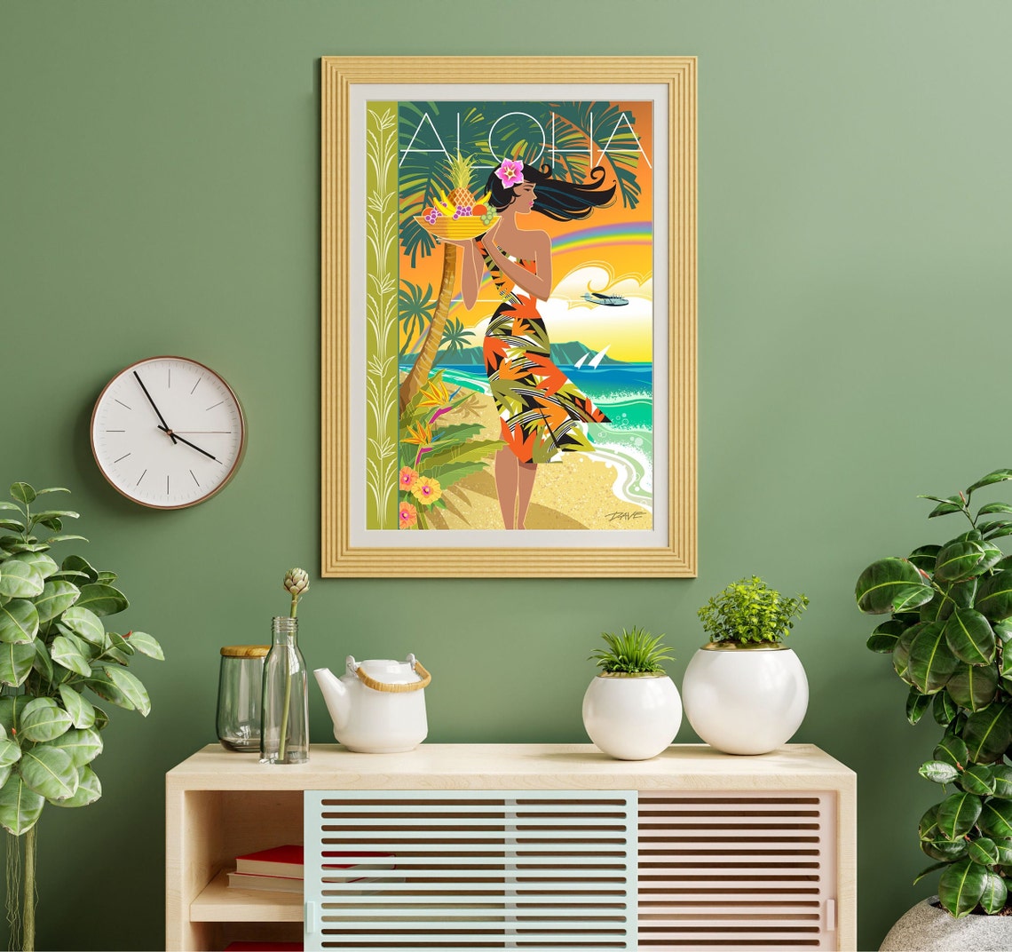 Aloha Hawaiian Art Print | Diamond Head Honolulu | Hawaii Clipper | Mid ...