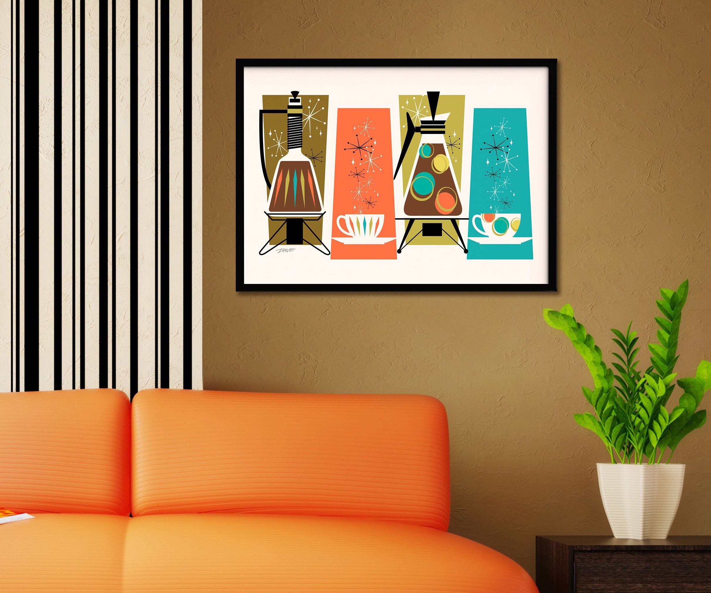 Coffee Poster Mid Century Modern, Retro-trendy Kitchen, Atomic Wall Art ...