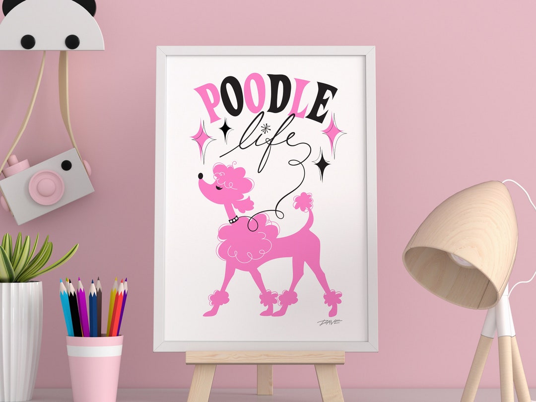 50s Poodle Art Print, Mid Century Modern Wall Art, Pink Poodle, Poodle ...