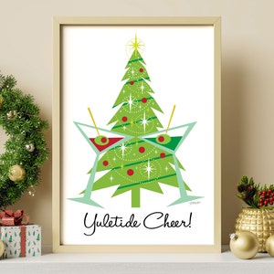Yuletide Cheer Art Print, 50s Christmas, Mid Century Modern, Christmas Wall Art, Martinis Wall Hanging, Printable Art, Digital Download