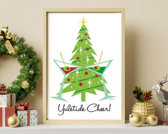 Yuletide Cheer Art Print, 50s Christmas, Mid Century Modern, Christmas Wall Art, Martinis Wall Hanging, Printable Art, Digital Download