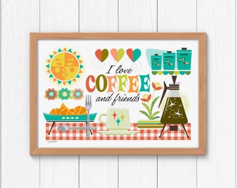 Mid Century Modern Kitchen Art | Coffee Poster | 50s Kitchen Decor | Gift For Her | MCM Decor | Printable Wall Art | Digital Download