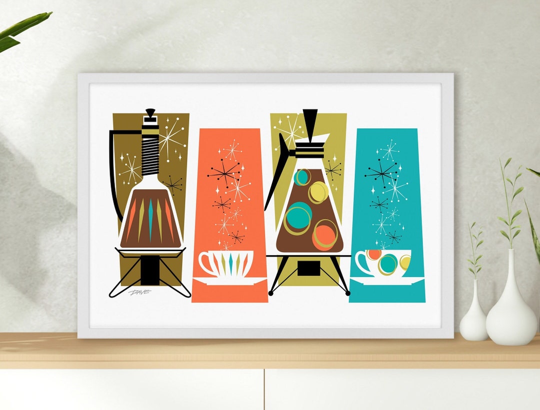 Coffee Poster Mid Century Modern, Retro-trendy Kitchen, Atomic Wall Art ...
