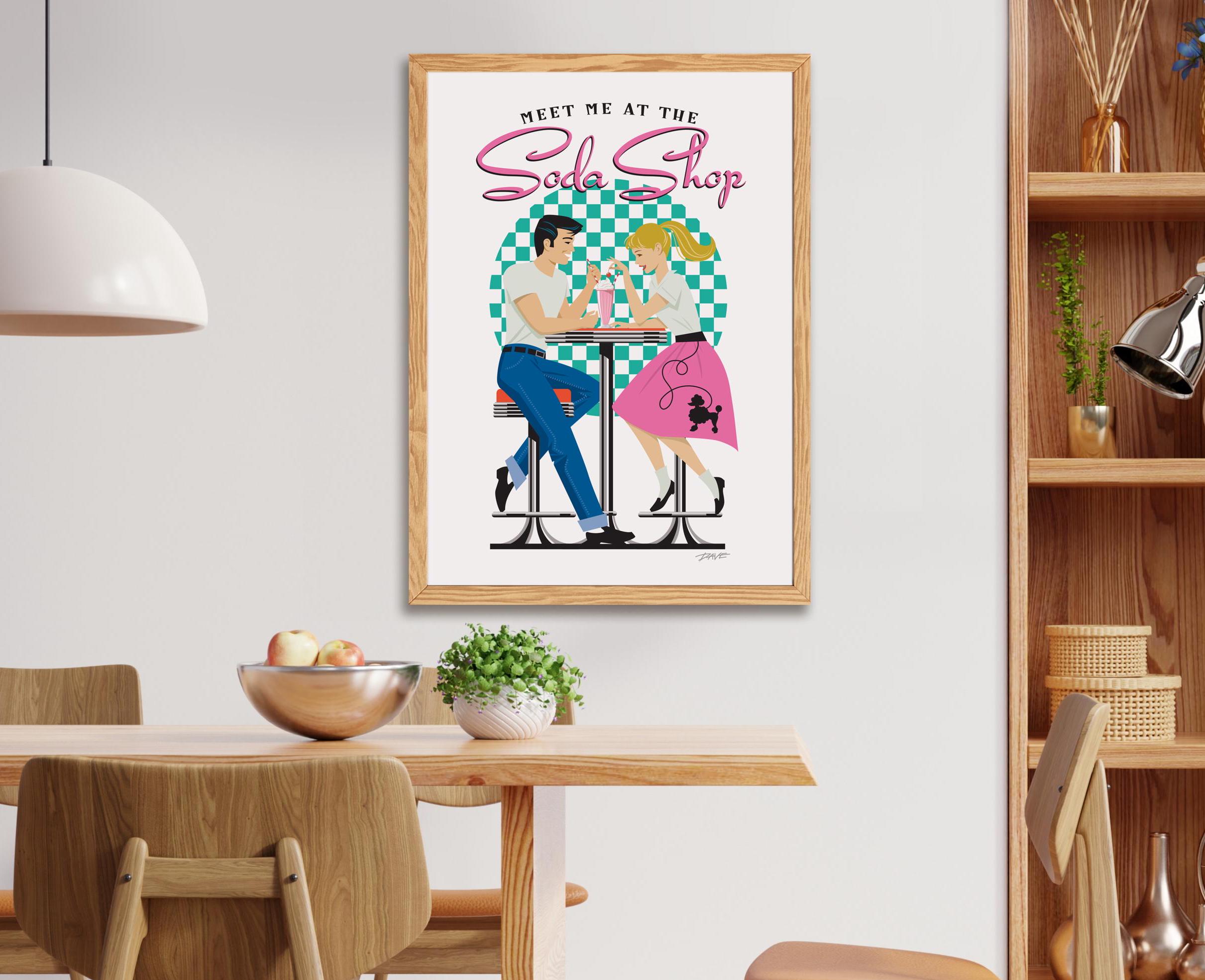 50s Soda Shop Wall Art, Mid Century Modern Decorating Style, 50s