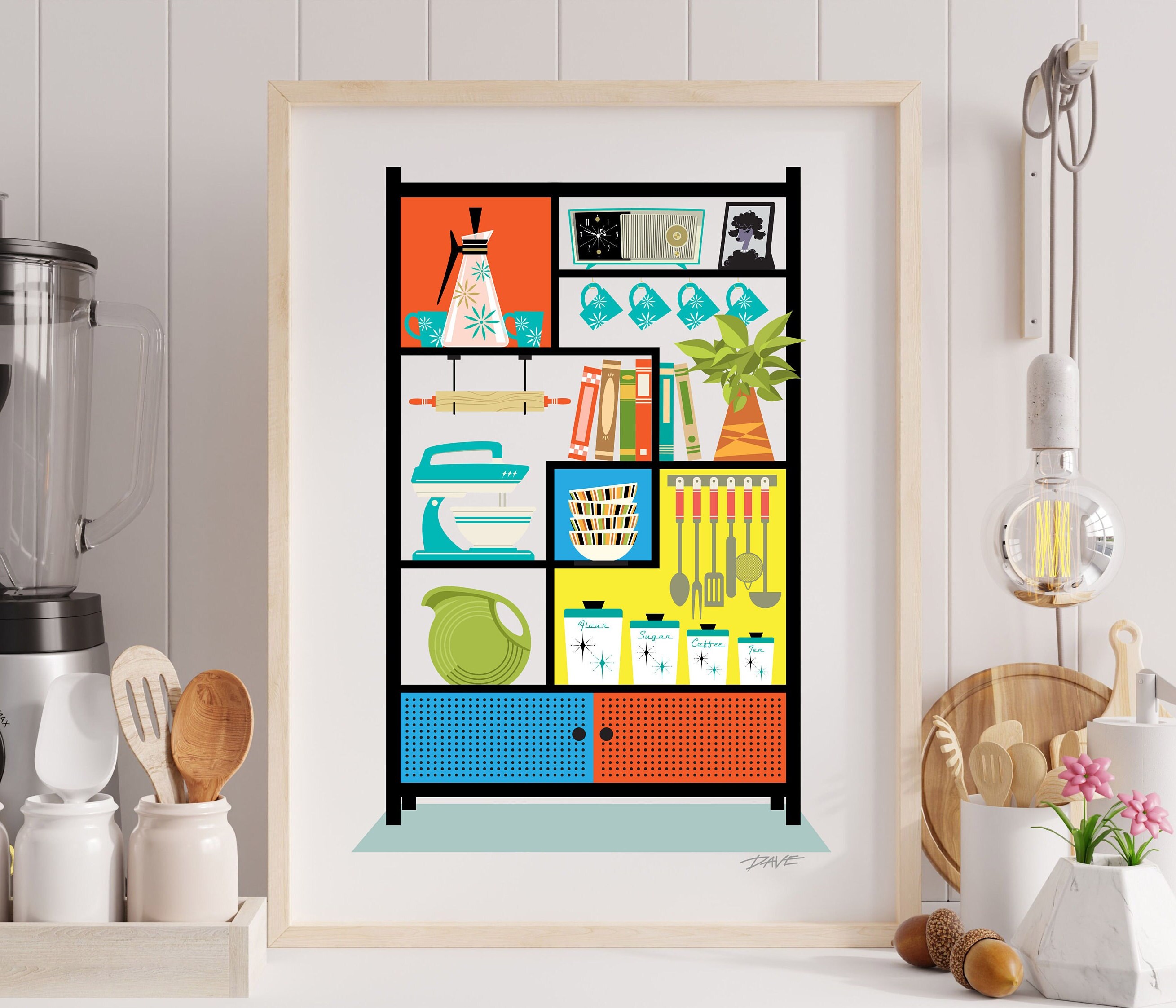 Mid Century Modern Kitchen Art | 50s Kitchen Cupboard | Gift for Cook ...