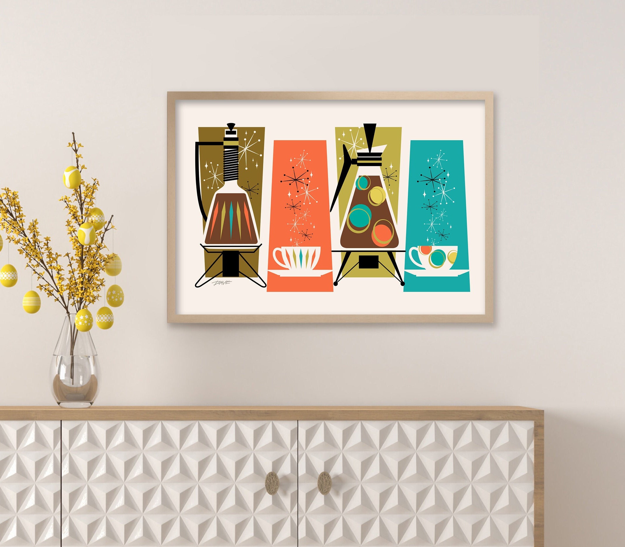Coffee Poster Mid Century Modern, Retro-trendy Kitchen, Atomic Wall Art ...