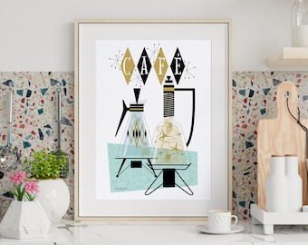 50er Jahre Küche Kunst | Mid Century Modern | MCM Dekor | Atomic Kaffee Karaffen | 50er Jahre Kaffee Kannen | Druckbare Wandkunst | Digitaler Download