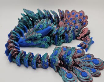 3D Printed Peacock Dragon – 22 Inches Long – Designed by Cinderwing3D – Custom Colors