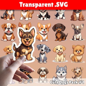 20x Cute Dogs Pack #1 Clipart Bundle Designs | Sticker | SVG | Transparent | Husky | Rottweiler
