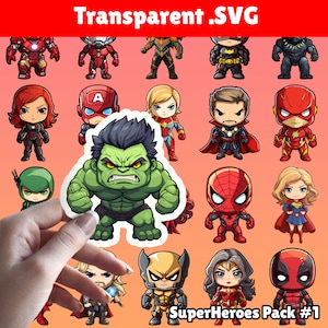 20x designs de super-heróis nº 1 .SVG | adesivo | Anime | Filme | Chibi