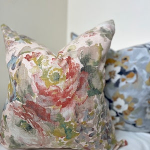 Handmade pink floral spring pillow cover