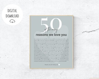 50th Birthday Gift for Men, Reasons Why We Love You Dad, Custom Printable Idea, Blue Digital Download, Minimalist Wall Art, Personalized Him