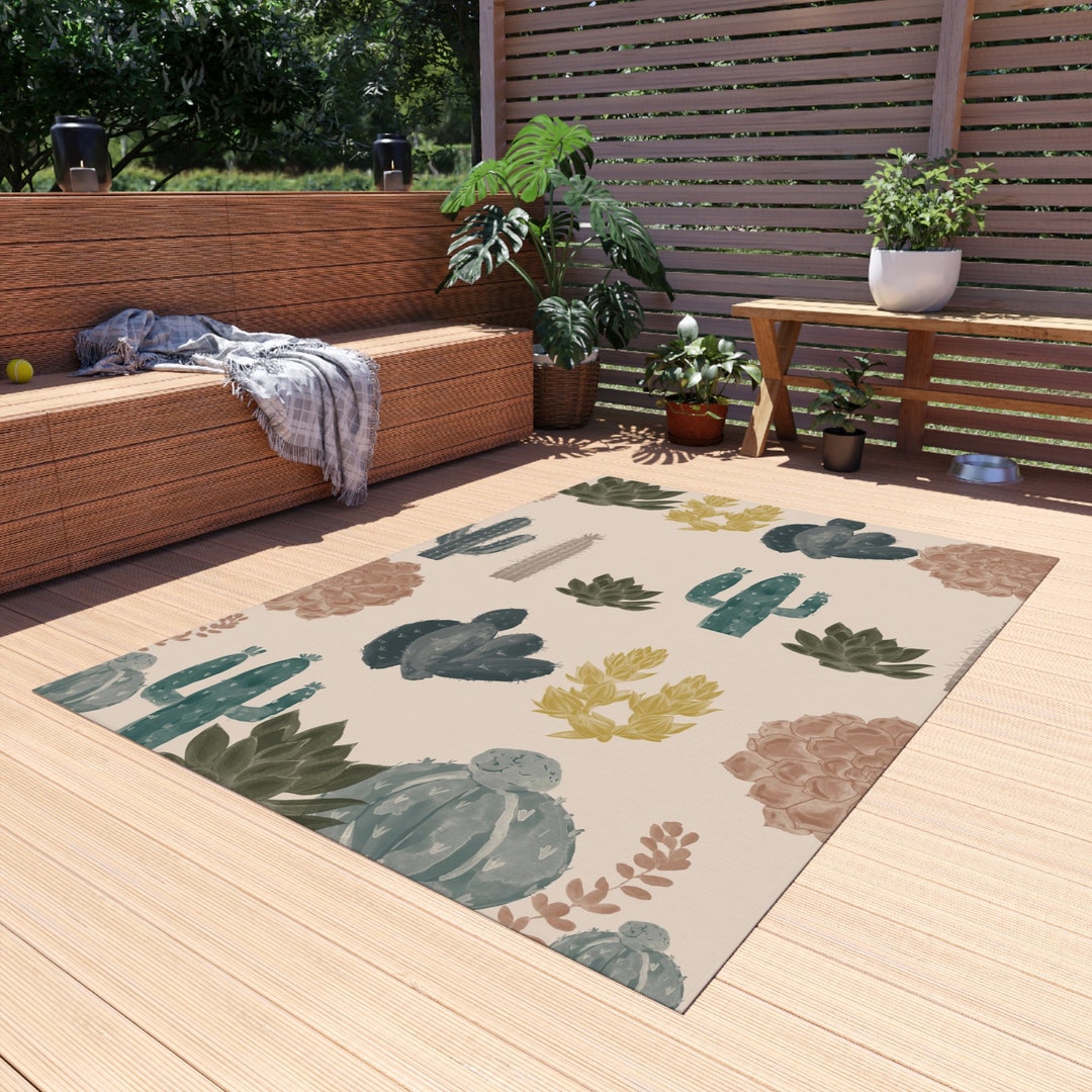 Desert Bloom: Vibrant Cactus & Succulent Rug for Indoor/outdoor Oasis ...