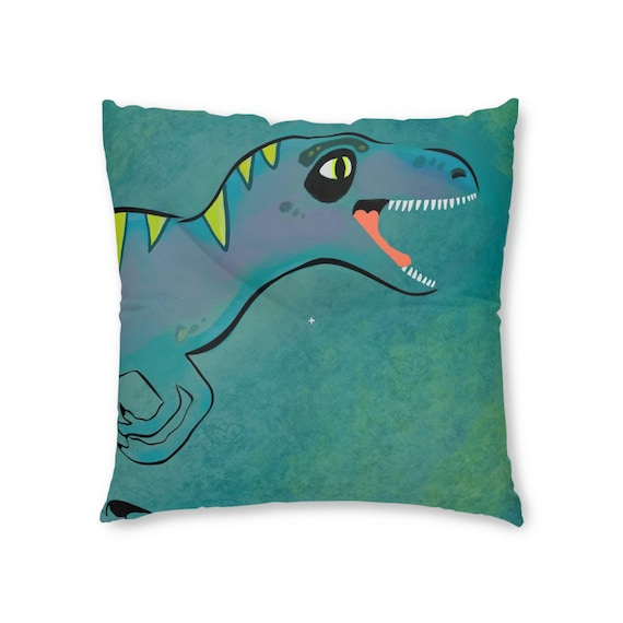 Velociraptor Dinosaur Blue Tufted Floor Pillow Etsy