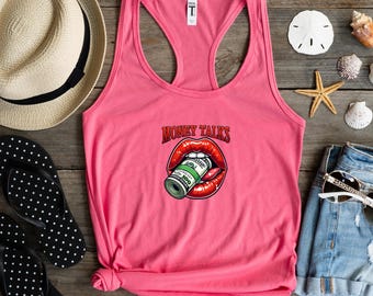 Débardeur dos nageur à imprimé lèvres Say Less Money Talks | débardeur femme