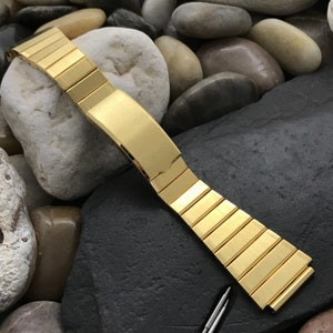 20mm Flared Gold-Tone LED LCD Unused old-stock nos 1970s Vintage Watch Band