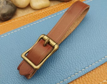 English Bridle Leather Pocket Watch Fob Strap & Antique Brass Finish Cast Buckle