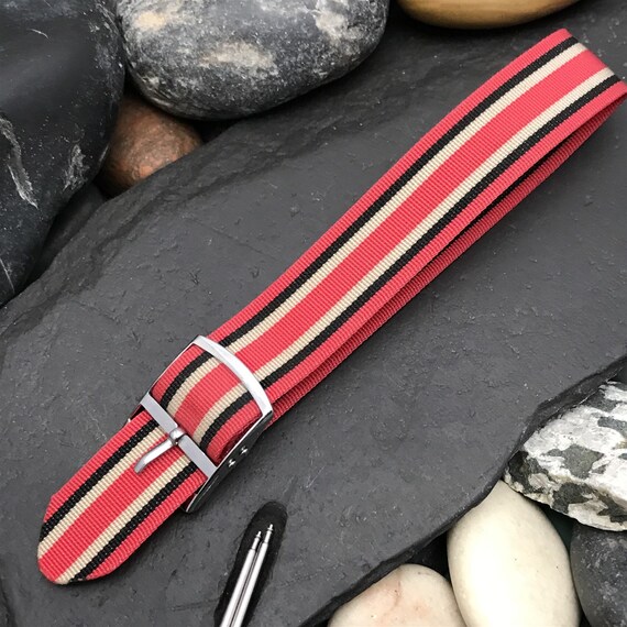 18mm Perlon Red Tan & Black Classic Wire Lug Unus… - image 1