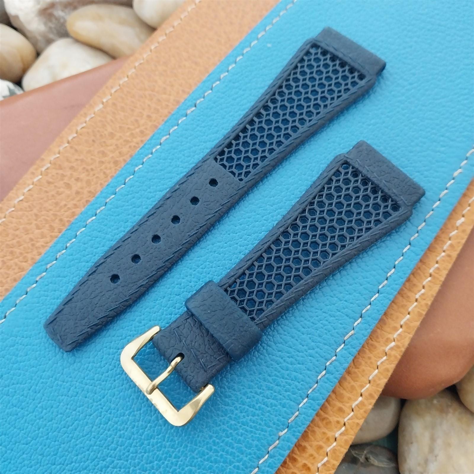 22mm Blue Skindiver Strap & Gold-tone Buckle Golay Swiss Nos  display picture 3