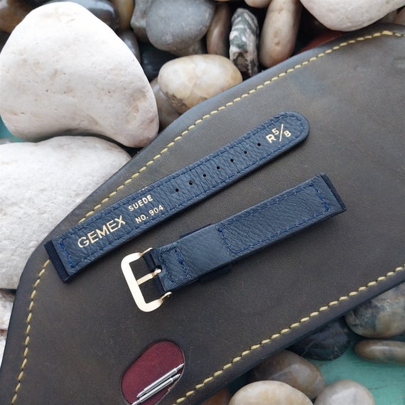 5/8" Gemex Blue Suede Leather nos Unused 1950s Vi… - image 3