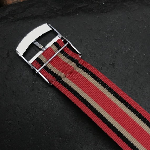 18mm Perlon Red Tan & Black Classic Wire Lug Unus… - image 7