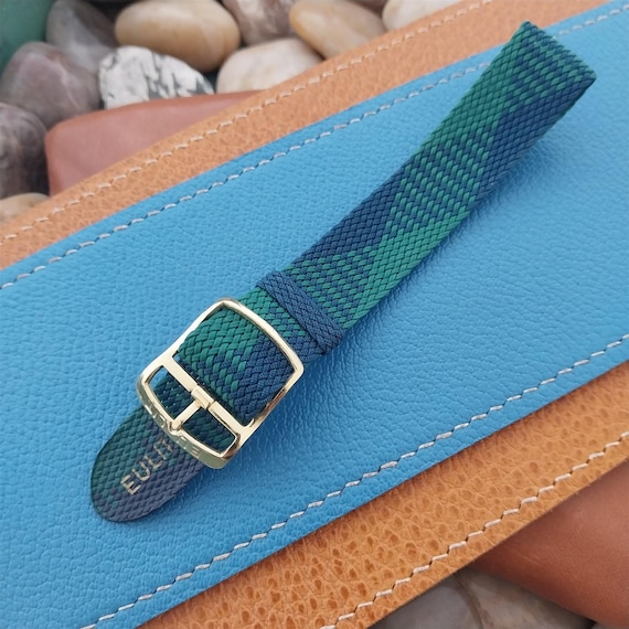Eulit Braided Perlon 18mm Green Blue Argyle Unused 1960s Vintage Watch Band Etsy
