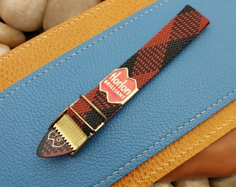 Braided Perlon 11/16" Unused 1960s Vintage Watch Band Black & Red Argyle 1-Piece