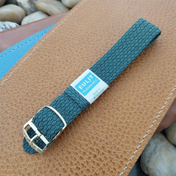 Vintage 18mm Braided Perlon Green Melange Eulit Panama Neu Unused Watch Band
