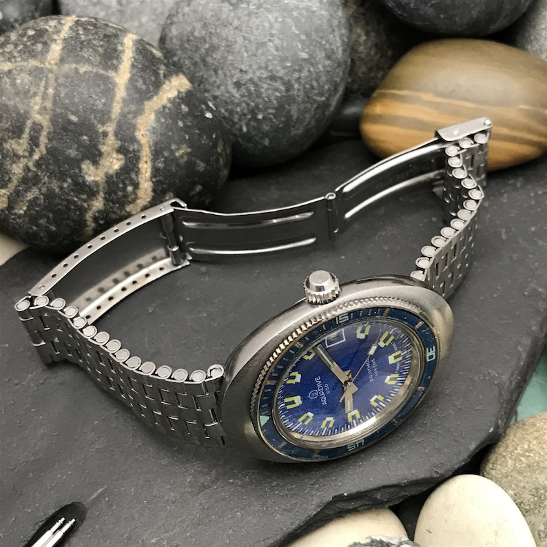 Rare 1970s Blue Aquadive Model 1939 Vintage Divers Watch & Original Bracelet Bild 2