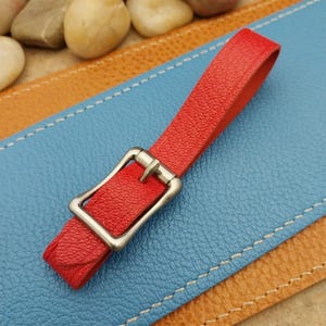 Red French Goatskin Leather Vintage Pocket Watch Fob Strap &Premium Solid Buckle